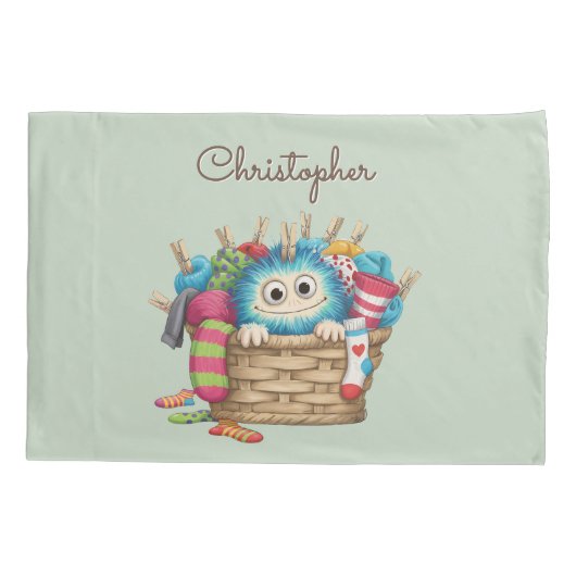 Cute Blue Fluffy Sock Monster Kids Design Kussensloop (Achterkant)