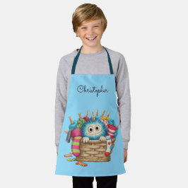 Cute Blue Fluffy Sock Monster Kids Design Schort