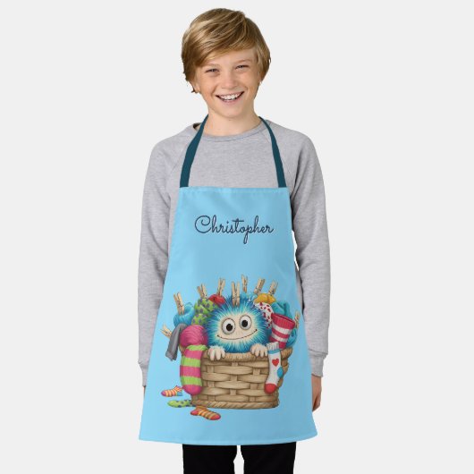 Cute Blue Fluffy Sock Monster Kids Design Schort (Gedragen)