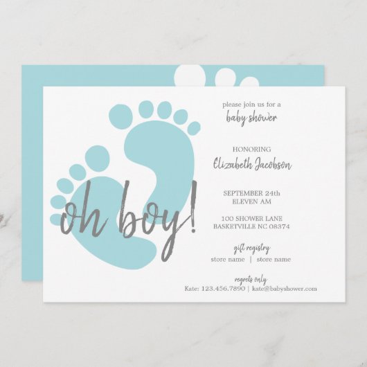 Cute Blue Footprint Baby shower Kaart (Voorkant / Achterkant)