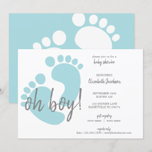 Cute Blue Footprint Baby shower Kaart