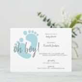 Cute Blue Footprint Baby shower Kaart (Staand voorkant)
