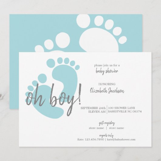 Cute Blue Footprint Baby shower Kaart (Voorkant / Achterkant)