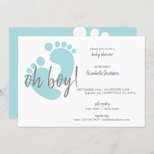 Cute Blue Footprint Baby shower Kaart