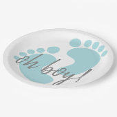 Cute Blue Footprint Baby shower Papieren Bordje (Gekanteld)