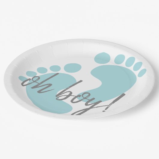 Cute Blue Footprint Baby shower Papieren Bordje (Gekanteld)