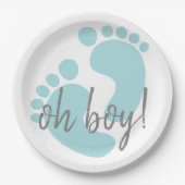 Cute Blue Footprint Baby shower Papieren Bordje (Voorkant)