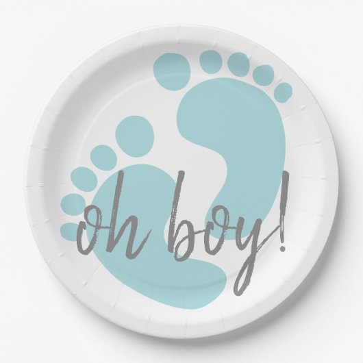 Cute Blue Footprint Baby shower Papieren Bordje (Voorkant)