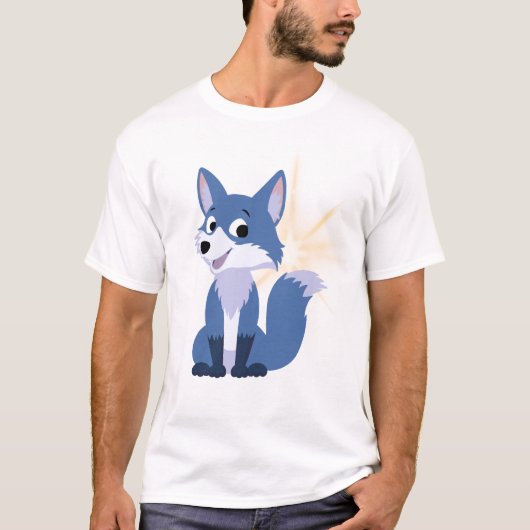 Cute Blue Fox Cartoon with Sparkle T-shirt (Voorkant)