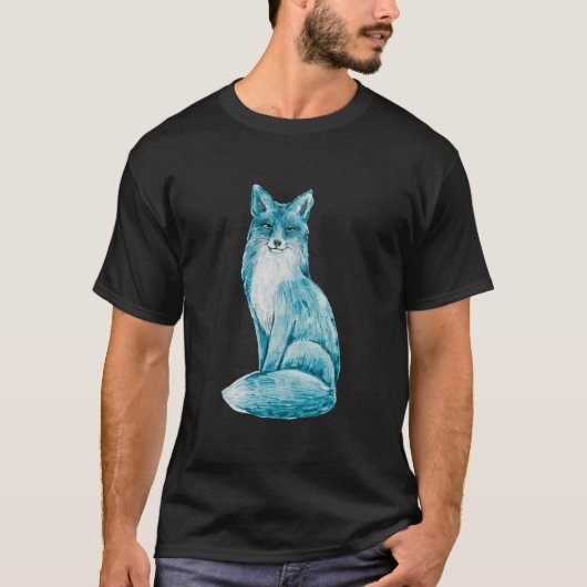 Cute Blue Fox Cartoon with Sparkle T-shirt (Voorkant)