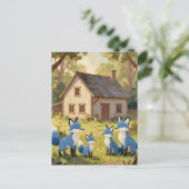Cute Blue Fox Family Cottage Briefkaart (Staand voorkant)