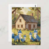 Cute Blue Fox Family Cottage Briefkaart (Voorkant / Achterkant)