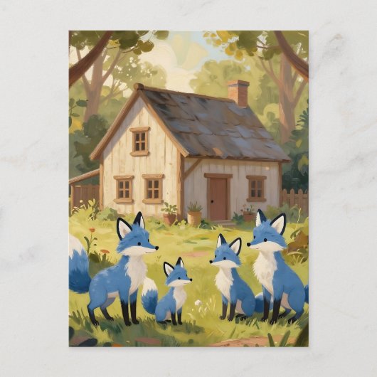 Cute Blue Fox Family Cottage Briefkaart (Voorkant)