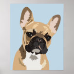 Cute Blue French Bulldog | Franchie Poster<br><div class="desc">Pop kunst frans buldog poster met een schattige rode franje op een pastelblauwe achtergrond die kan worden veranderd in elke kleur .</div>