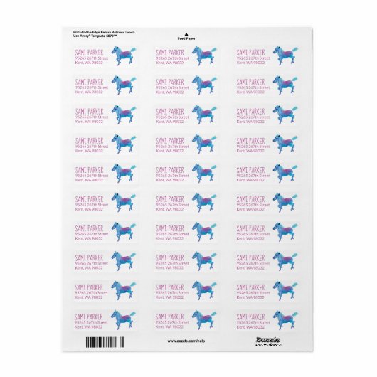 Cute Blue Galloping Pony Address Label Sheet (Full Sheet)