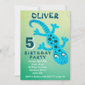 Cute Blue Gecko Lizard Boy Birthday Party Kaart (Voorkant)