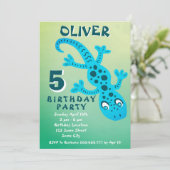 Cute Blue Gecko Lizard Boy Birthday Party Kaart (Staand voorkant)