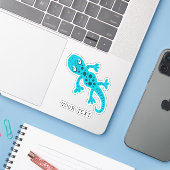 Cute Blue Gecko Lizard Drawing Kinder Sticker (Laptop met iPhone)