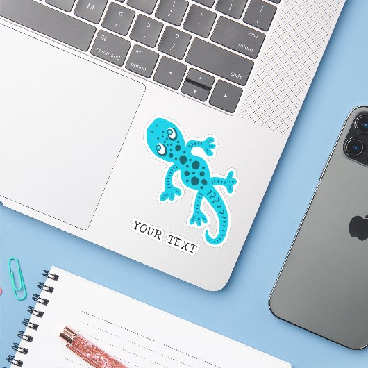 Cute Blue Gecko Lizard Drawing Kinder Sticker (Laptop met iPhone)