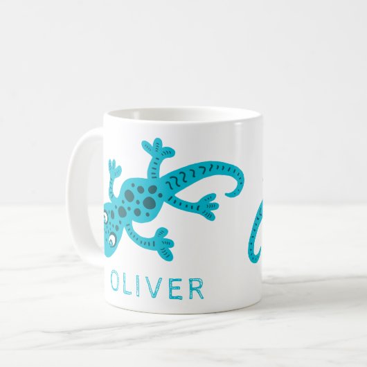 Cute Blue Gecko Lizard Kinder Name Koffiemok (Voorkant links)