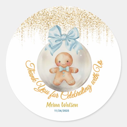 Cute blue Gingerbread boy Bauble Christmas Ronde Sticker (Voorkant)