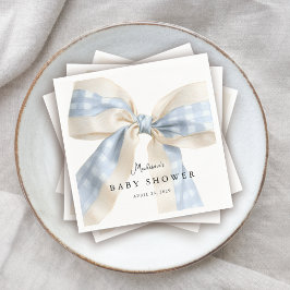 Cute Blue Gingham Checks Bow Baby Shower Servet