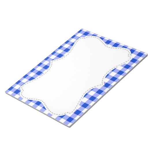 Cute Blue Gingham, geborduurd Notitieblok (Schuin)