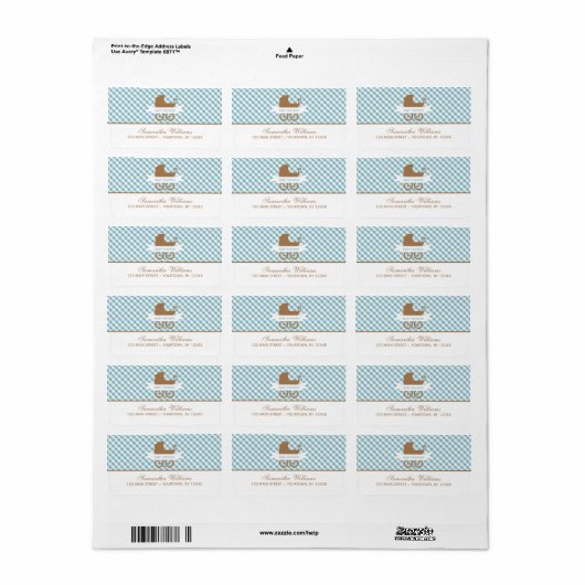 Cute Blue Gingham Pattern and Baby Carriage Etiket (Full Sheet)