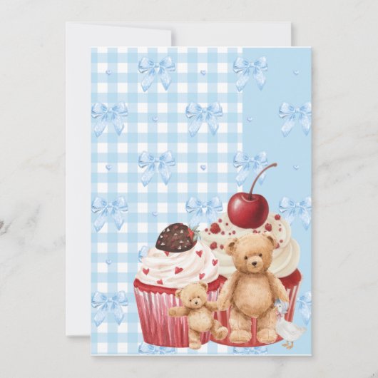 Cute Blue Gingham Teddy Bear & Ribbon  Kaart (Voorkant)