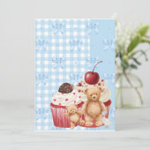 Cute Blue Gingham Teddy Bear & Ribbon  Kaart (Staand voorkant)