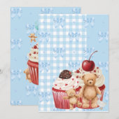 Cute Blue Gingham Teddy Bear & Ribbon  Kaart (Voorkant / Achterkant)