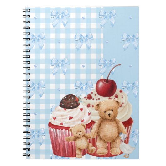 Cute Blue Gingham Teddy Bear & Ribbon Notitieboek (Voorkant)