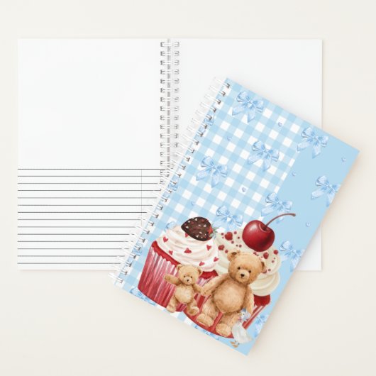 Cute Blue Gingham Teddy Bear & Ribbon  Notitieboek (Binnen)