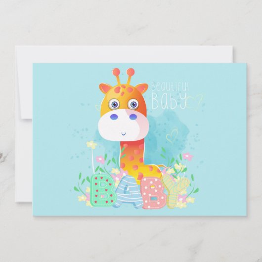 Cute Blue Giraffe Baby shower Invitation Kaart (Voorkant)