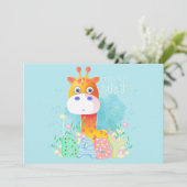 Cute Blue Giraffe Baby shower Invitation Kaart (Staand voorkant)