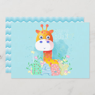 Cute Blue Giraffe Baby shower Invitation Kaart