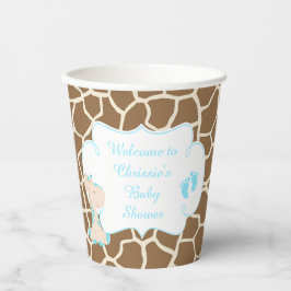 Cute Blue Giraffe Baby shower Papieren Bekers