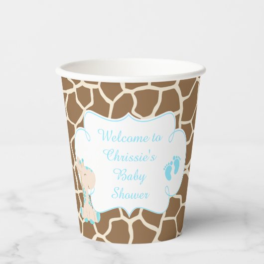 Cute Blue Giraffe Baby shower Papieren Bekers (Voorkant)