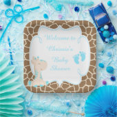 Cute Blue Giraffe Baby shower Papieren Bordje (Feest)