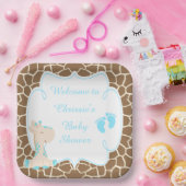 Cute Blue Giraffe Baby shower Papieren Bordje (Feest)