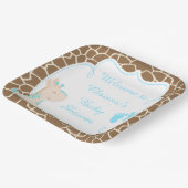 Cute Blue Giraffe Baby shower Papieren Bordje (Gebogen)