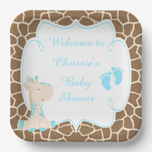 Cute Blue Giraffe Baby shower Papieren Bordje