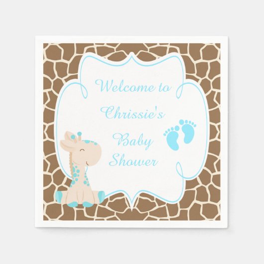 Cute Blue Giraffe Baby shower Servet (Voorkant)