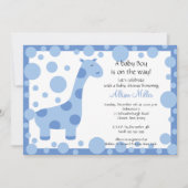 Cute Blue Giraffe Boy Baby shower Invitation Kaart (Voorkant)