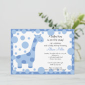 Cute Blue Giraffe Boy Baby shower Invitation Kaart (Staand voorkant)