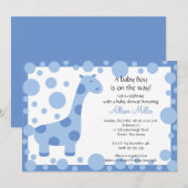 Cute Blue Giraffe Boy Baby shower Invitation Kaart (Voorkant / Achterkant)