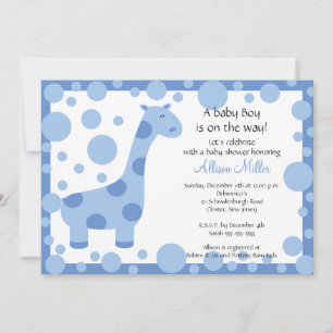 Cute Blue Giraffe Boy Baby shower Invitation Kaart