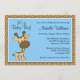 Cute Blue Giraffe Boy Baby shower Kaart