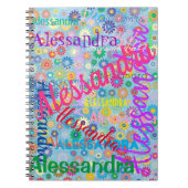 Cute Blue Girly Fun Flowers any Name Collage Notitieboek (Voorkant)