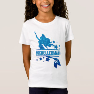 Cute Blue Glitter Mermaid Monogram Name Birthday T-shirt
